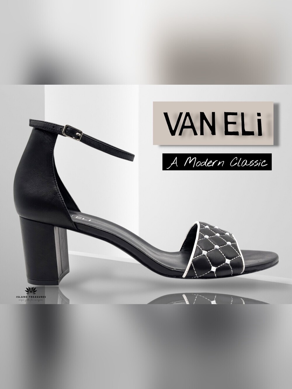 Vaneli Women's Size 11N Black & White Quilted Block Heel Sandals Studded Accents